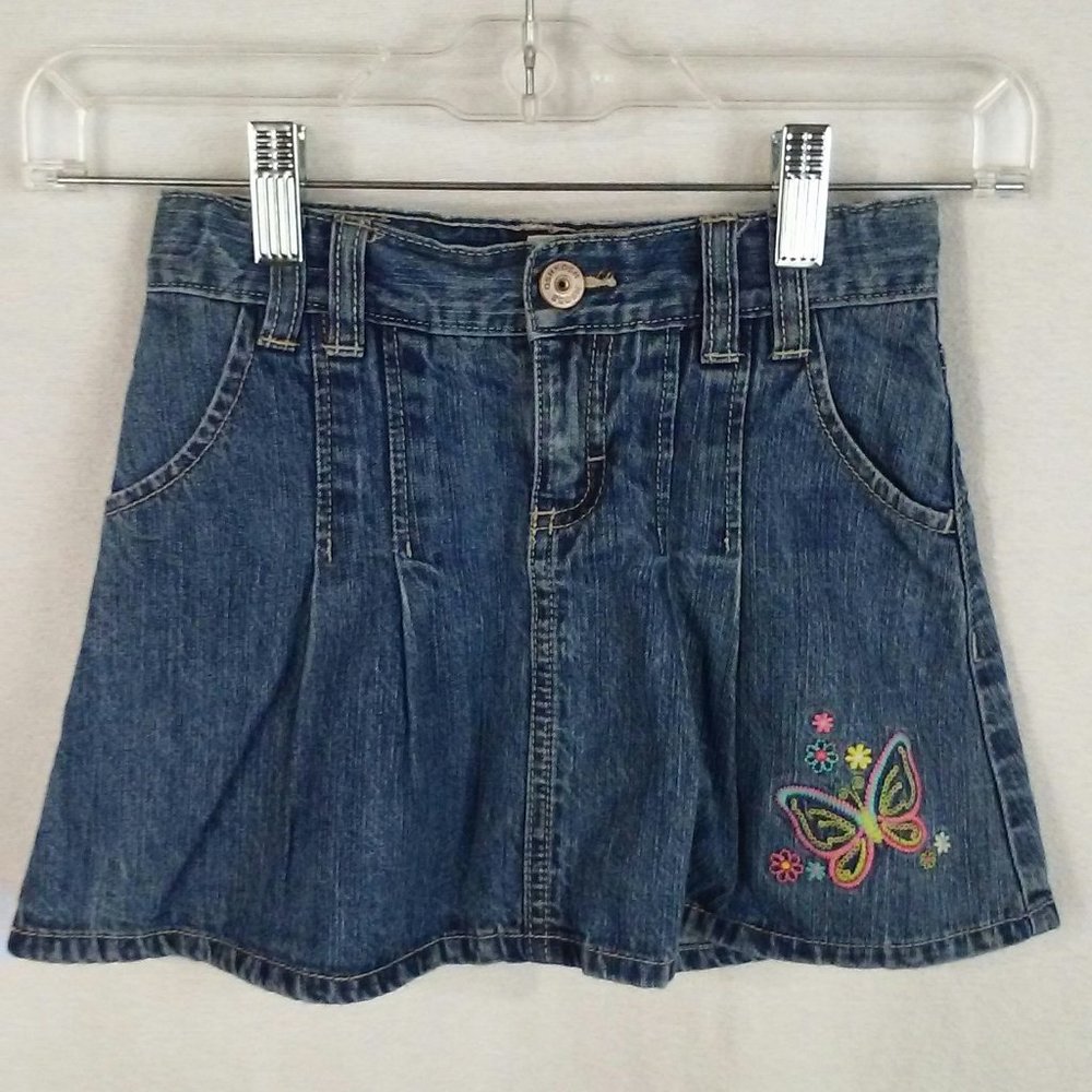 Oshkosh B'gosh girls skort skirt Size 6 Medium blue denim Tucks Butterfly